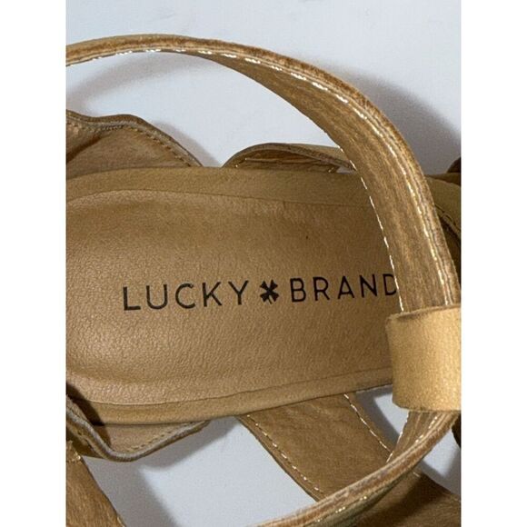 Lucky Brand Strappy Wedge Espadrille Platform Boho Tan Leather Gladiator 8/38 - Picture 13 of 16